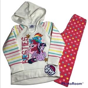 NWT My Little Pony Rainbow Stripes Fleece Hoodie Leggings Set Size 3T
